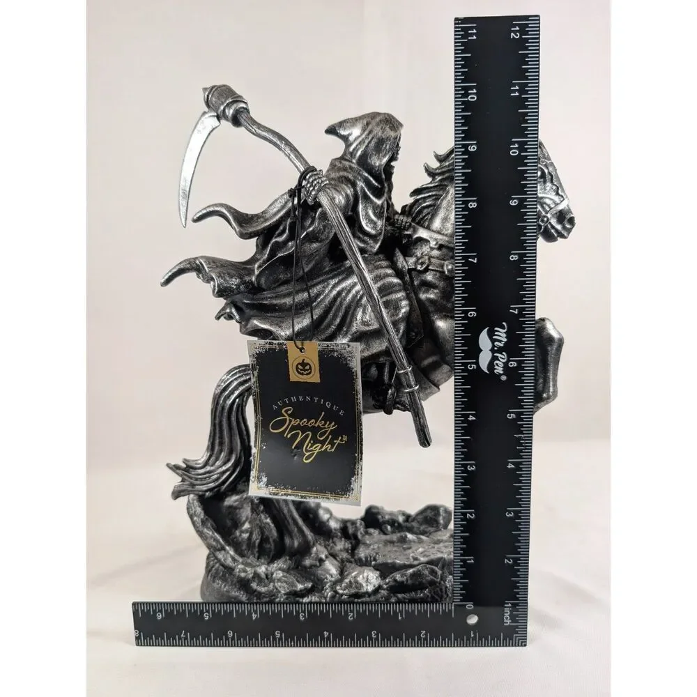 Spooky Night Grim Reaper Horse Statue Scythe Gothic Halloween Decor 12